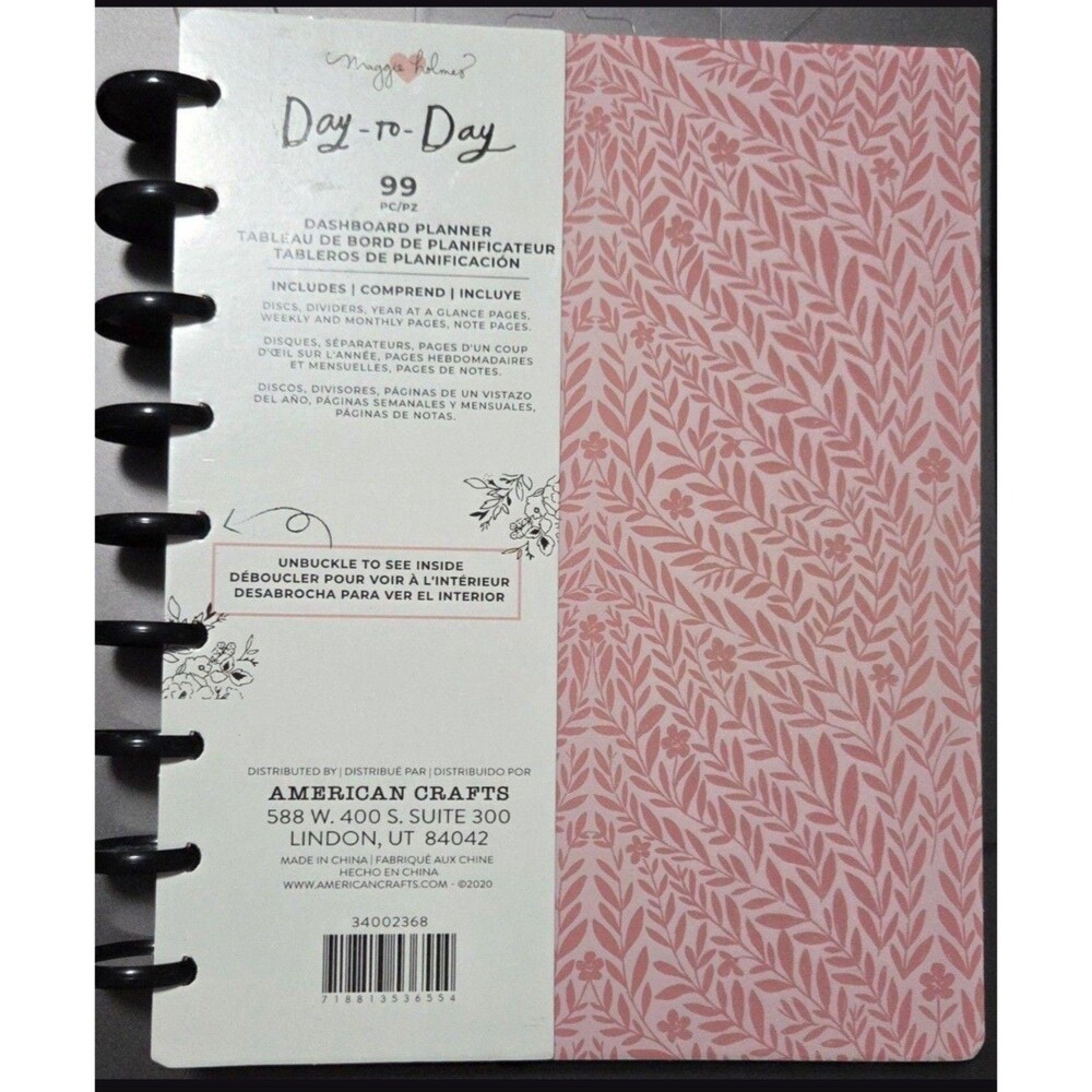Maggie Holmes Day-To-Day 9 Disc Undated Planner 7.5" X 9.5” Pink Vines